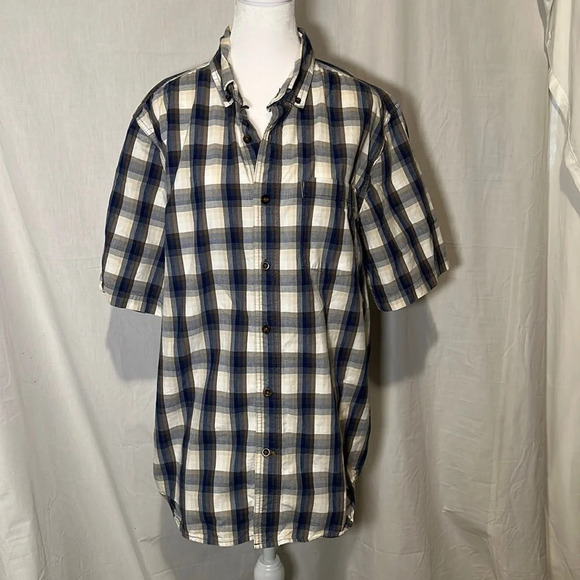 men’s plaid relaxed fit short sleeve Carhartt button down shirt size large - Picture 1 of 3